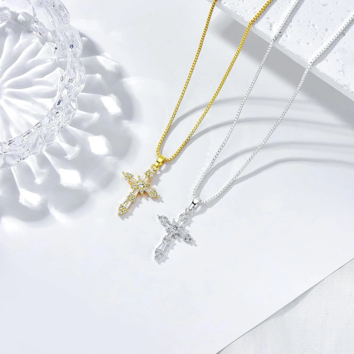 Mothers Day Gift Cross Necklace for Women | Cubic Zirconia Cross Pendant | Dainty Small Cross Choker Pendants | Minimalist Trendy Cute Cross Charm Necklaces