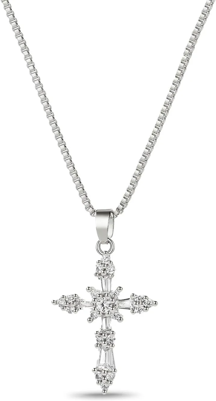 Mothers Day Gift Cross Necklace for Women | Cubic Zirconia Cross Pendant | Dainty Small Cross Choker Pendants | Minimalist Trendy Cute Cross Charm Necklaces
