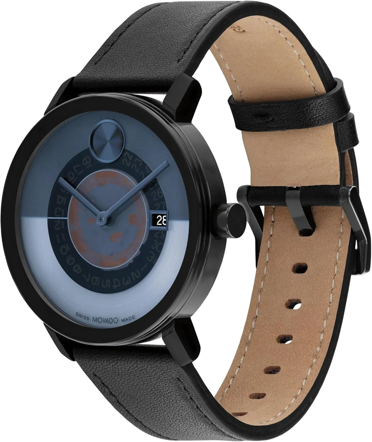 Movado Bold Evolution 2.0 Men's Luxury Quartz Watch - Swiss Movement, Leather Strap - Water Resistance 30 Meters (3ATM) - Classic Timepiece - Gift for Him - 40mm