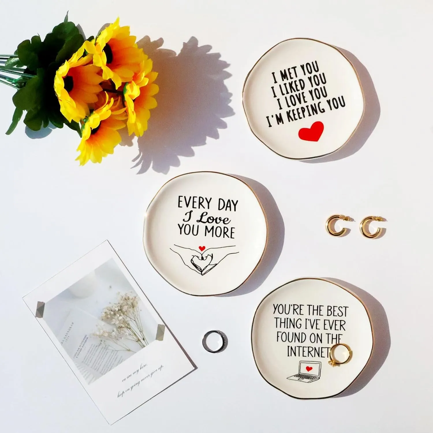 Mrs. Jewelry Dish Tray Engagement Gift, Ceramic Wedding Ring Dish Holder for Bride or Future Mrs. wtih Unique Design & Irregular Gold Foil Accents, for Bachelorette Gifts, Couples, Fiancee