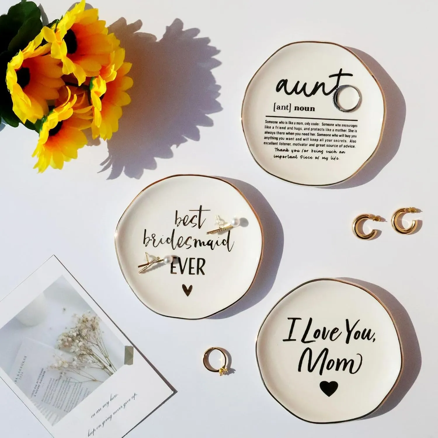 Mrs. Jewelry Dish Tray Engagement Gift, Ceramic Wedding Ring Dish Holder for Bride or Future Mrs. wtih Unique Design & Irregular Gold Foil Accents, for Bachelorette Gifts, Couples, Fiancee