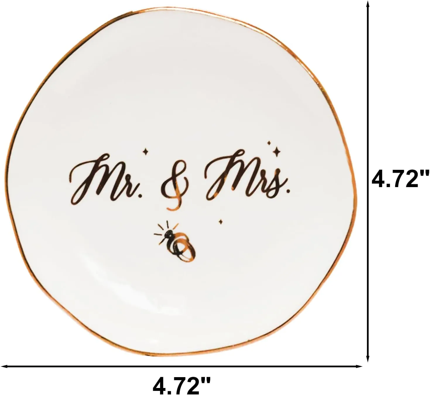 Mrs. Jewelry Dish Tray Engagement Gift, Ceramic Wedding Ring Dish Holder for Bride or Future Mrs. wtih Unique Design & Irregular Gold Foil Accents, for Bachelorette Gifts, Couples, Fiancee