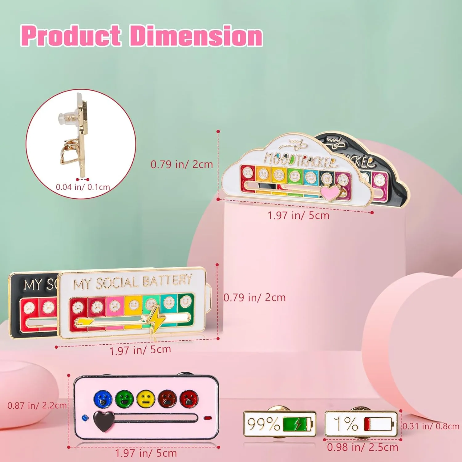My Social Battery Mood Slider Pin - Cute & Interactive Brooch Pins for Backpacks, Hats & Bags