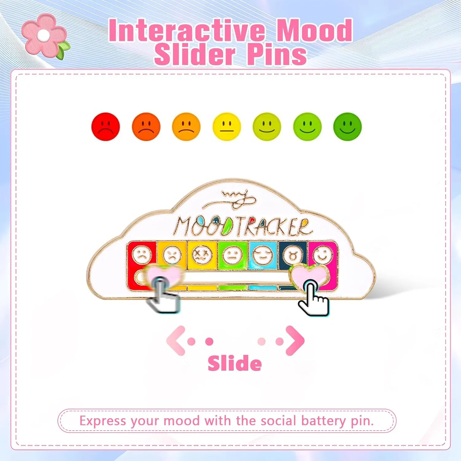 My Social Battery Mood Slider Pin - Cute & Interactive Brooch Pins for Backpacks, Hats & Bags
