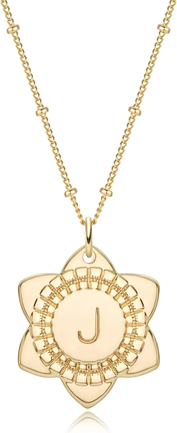 MYEARS Women Initial Necklaces Gold Lily May Flower Pendant 14K Gold Plated Simple Dainty Satellite Chain Everyday Trendy Jewelry Letter A-Z