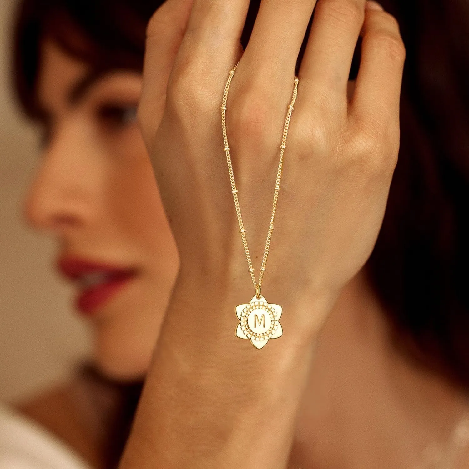 MYEARS Women Initial Necklaces Gold Lily May Flower Pendant 14K Gold Plated Simple Dainty Satellite Chain Everyday Trendy Jewelry Letter A-Z