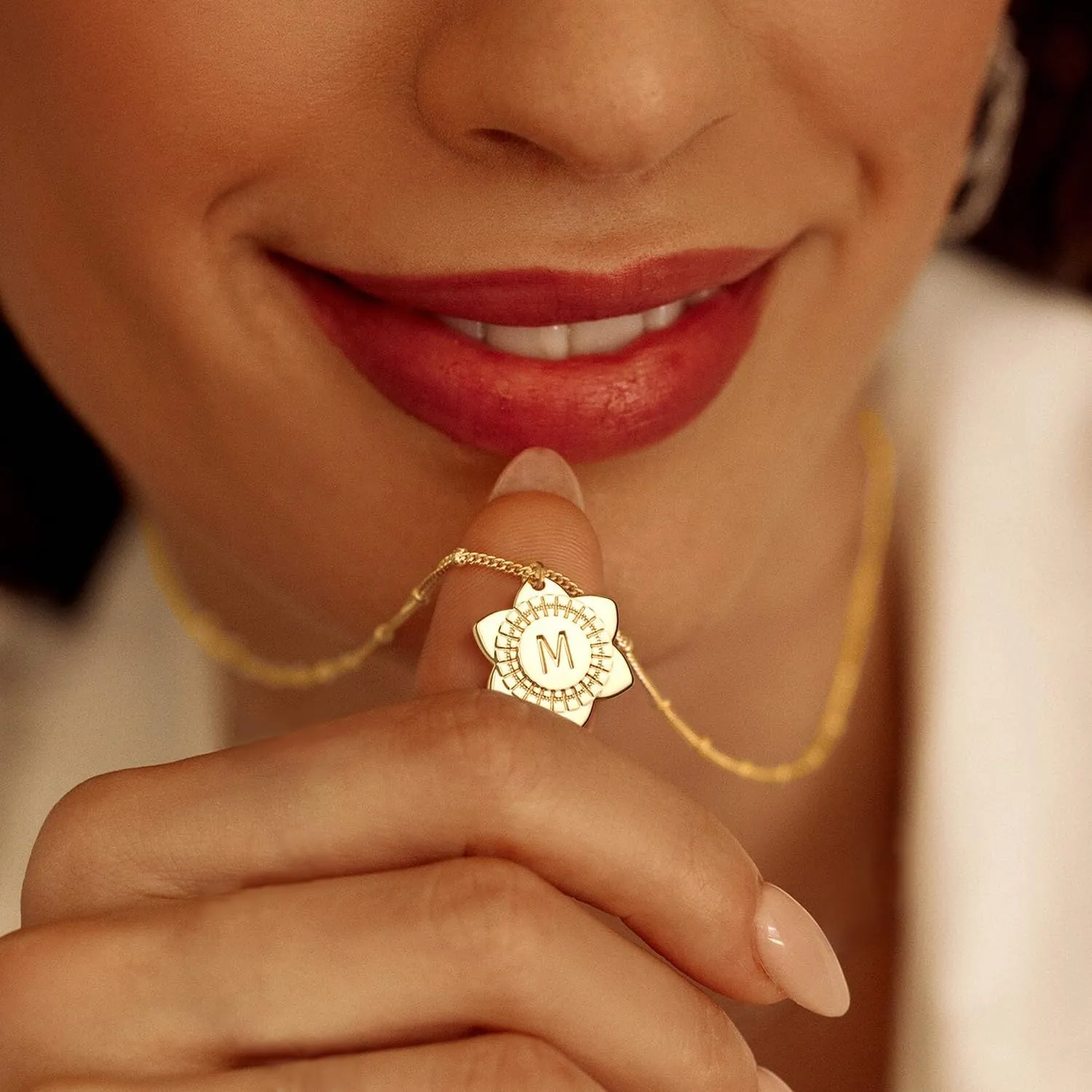 MYEARS Women Initial Necklaces Gold Lily May Flower Pendant 14K Gold Plated Simple Dainty Satellite Chain Everyday Trendy Jewelry Letter A-Z
