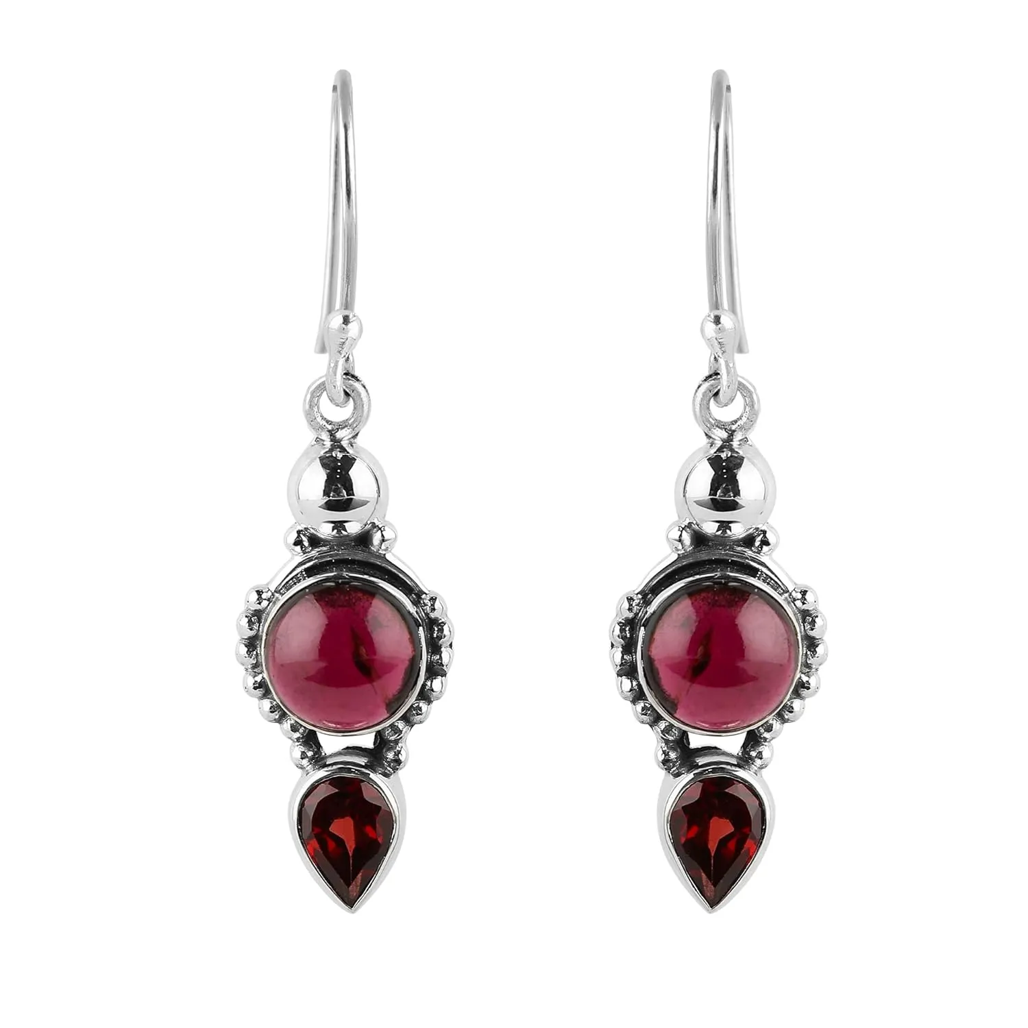 Natural Red Garnet Brilliant Cut Pear Gemstone Earrings 925 Sterling Silver Filigree Dangle Earrings Women Bohemian Handmade Jewelry Birthstone Elegant Minimalist Bridal Earring Mothers Day Gift