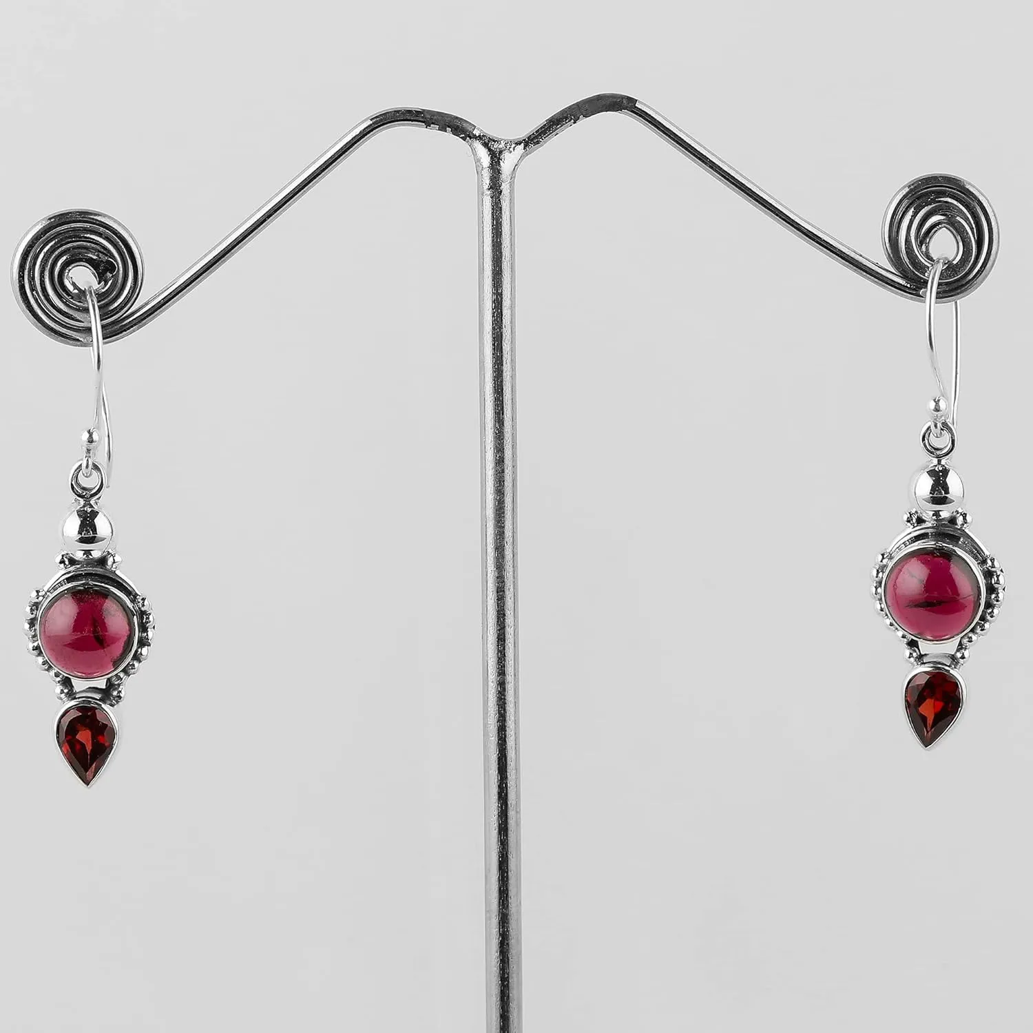 Natural Red Garnet Brilliant Cut Pear Gemstone Earrings 925 Sterling Silver Filigree Dangle Earrings Women Bohemian Handmade Jewelry Birthstone Elegant Minimalist Bridal Earring Mothers Day Gift