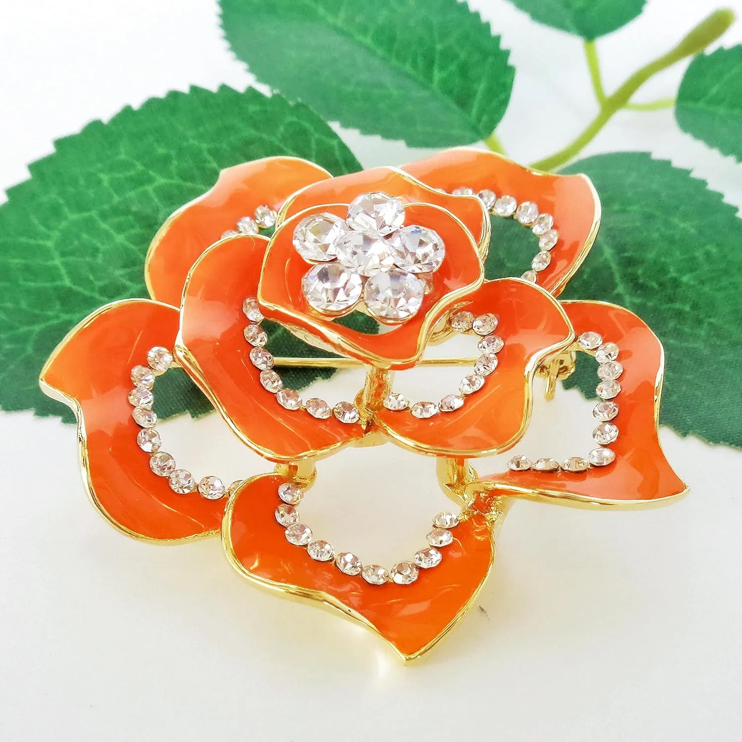 Navachi 18k Gold Plated Crystal Rose Flower Enamel Brooch pins
