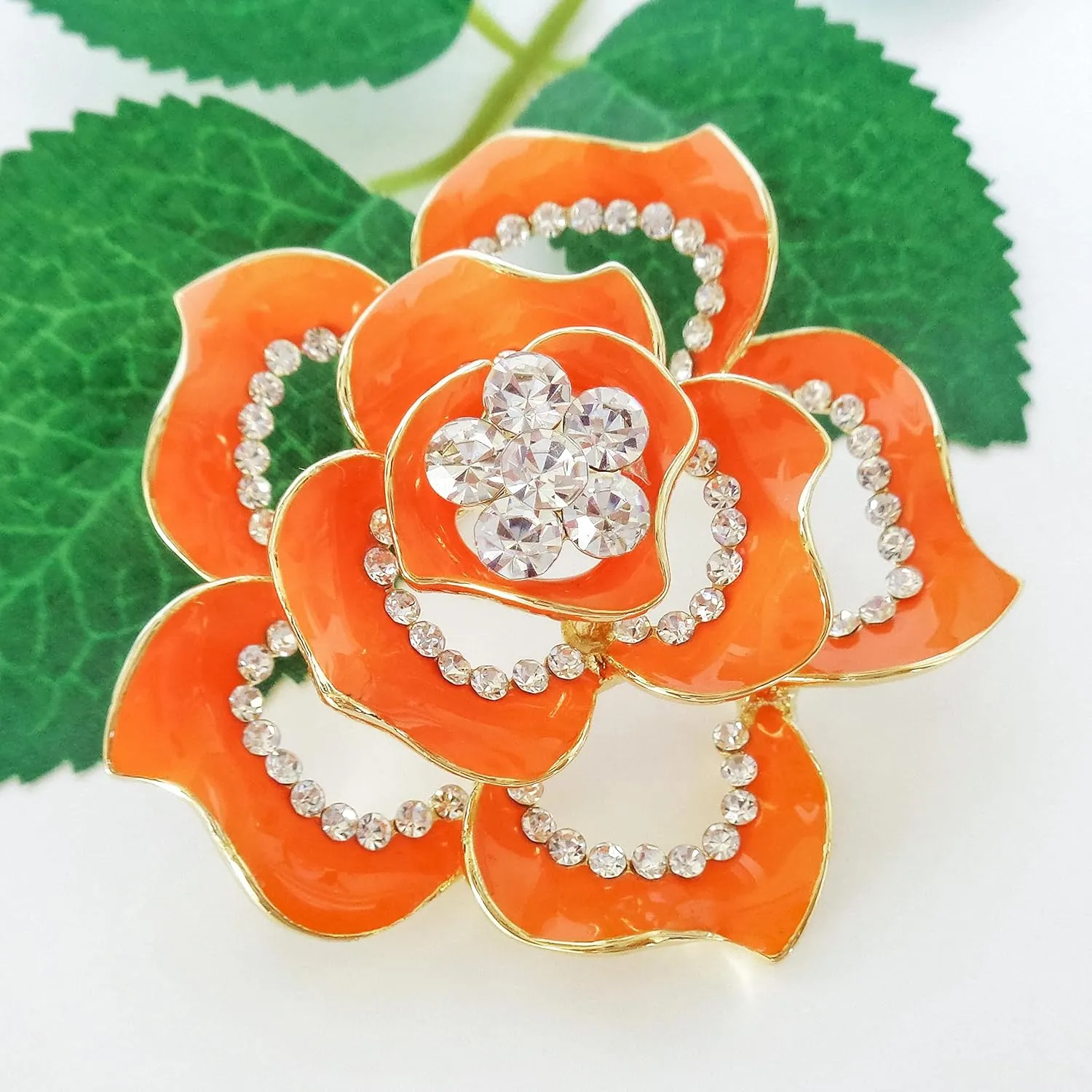 Navachi 18k Gold Plated Crystal Rose Flower Enamel Brooch pins