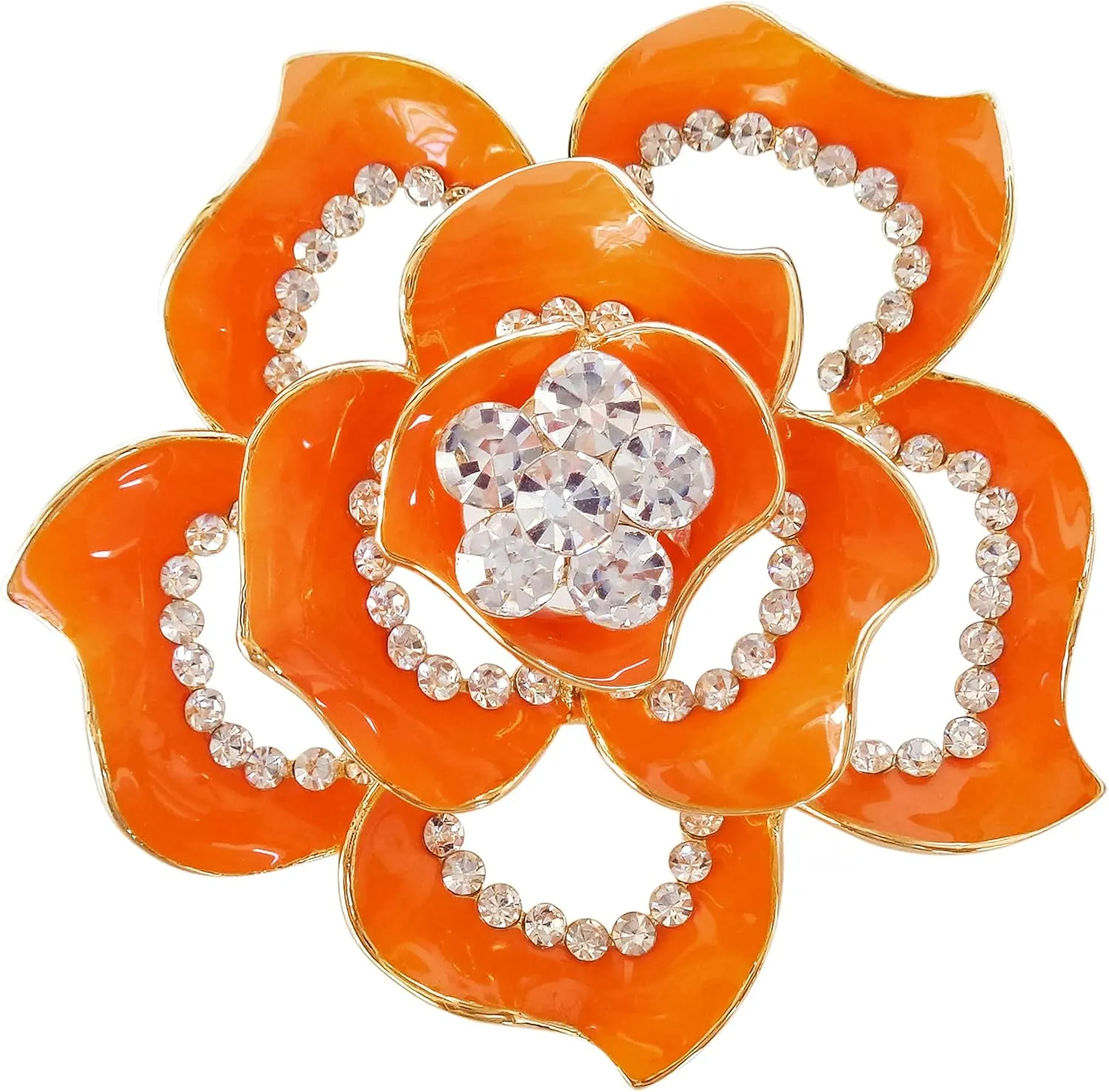 Navachi 18k Gold Plated Crystal Rose Flower Enamel Brooch pins