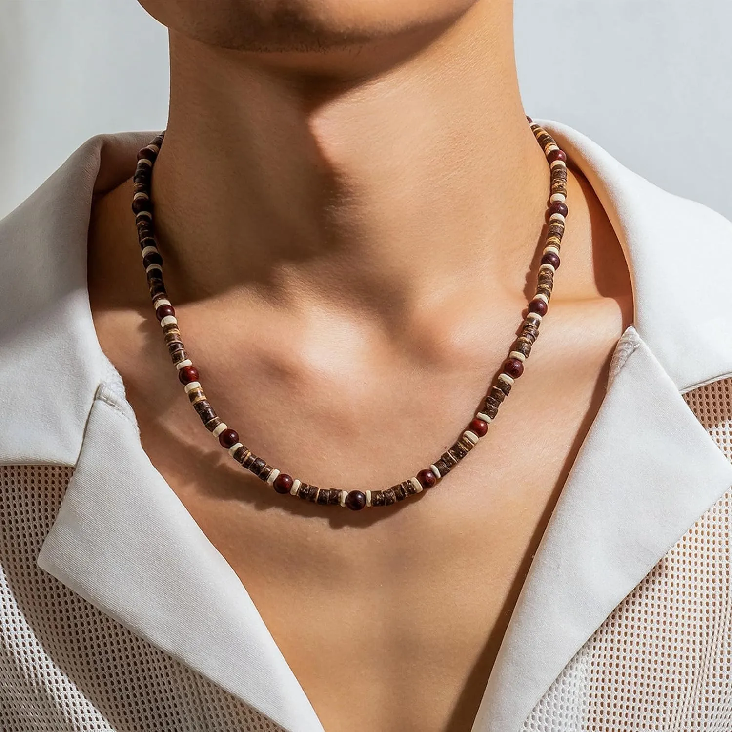 Necklace for Men Puka Shell Necklace Men Summer Surfer Necklaces Beaded Choker Beach Essentials Holiday Jewelry for Vacation Summer Outfits for Man Son Husband
