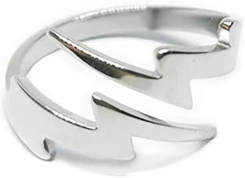 NewZenro Double Lightning Bolt Wrap Open Ring for Men Boys Women Stainless Steel Fashion Punk Personalized Unique Expandable Statement Engagement Finger Rings Jewelry Gifts for BFF Birthday Son