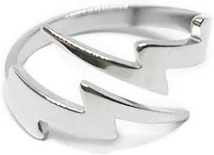 NewZenro Double Lightning Bolt Wrap Open Ring for Men Boys Women Stainless Steel Fashion Punk Personalized Unique Expandable Statement Engagement Finger Rings Jewelry Gifts for BFF Birthday Son