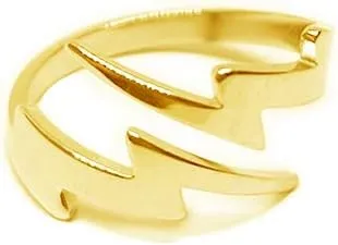 NewZenro Double Lightning Bolt Wrap Open Ring for Men Women Fashion Punk Stainless Steel Personalized Unique Statement Engagement Finger Rings Jewelry Gifts BFF Birthday Son Gold Plated Size 6-9