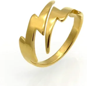 NewZenro Double Lightning Bolt Wrap Open Ring for Men Women Fashion Punk Stainless Steel Personalized Unique Statement Engagement Finger Rings Jewelry Gifts BFF Birthday Son Gold Plated Size 6-9