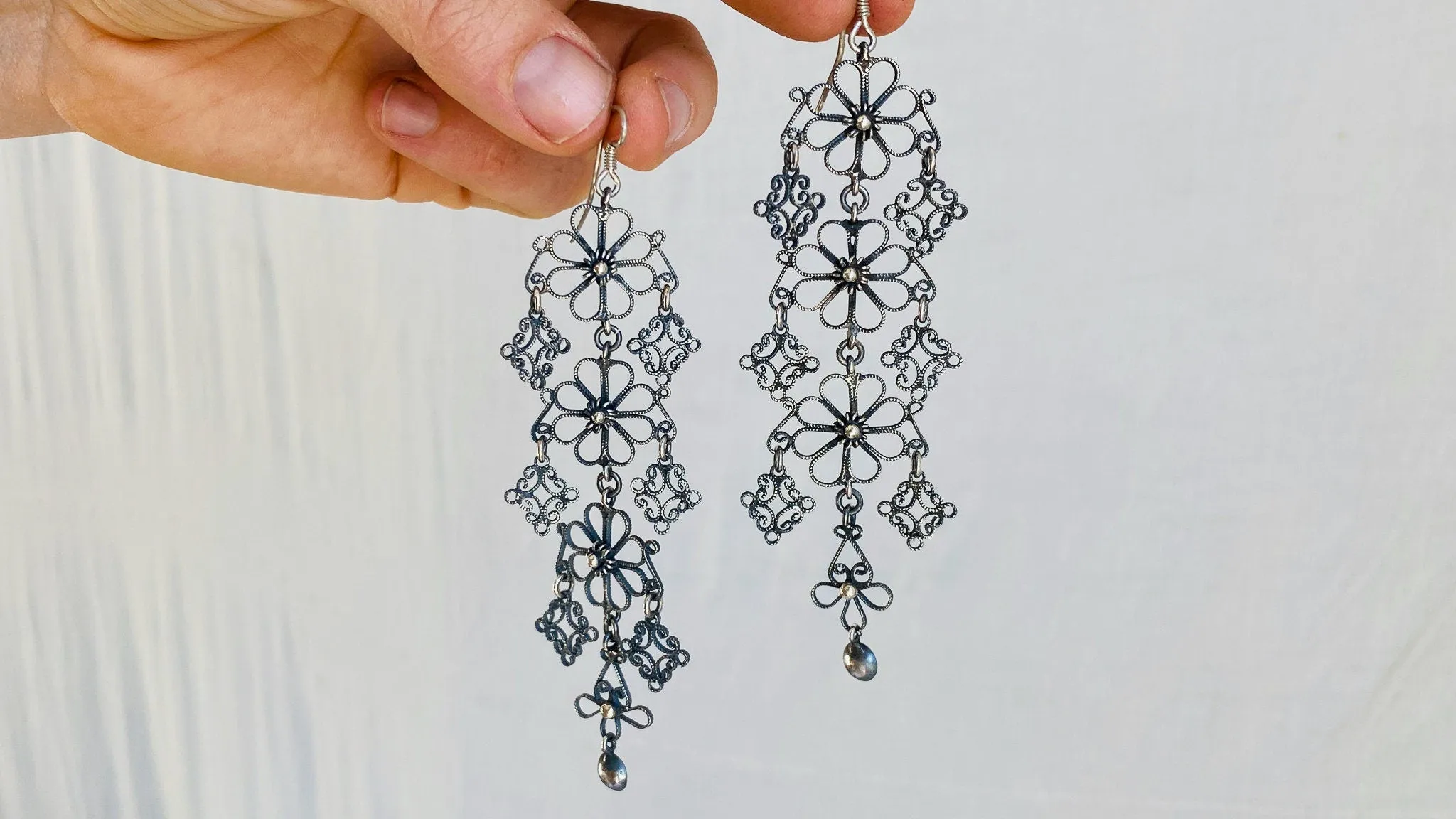 Oaxacan Filigree Earrings.Sterling Silver. Mexico. Frida Kahlo. 0023
