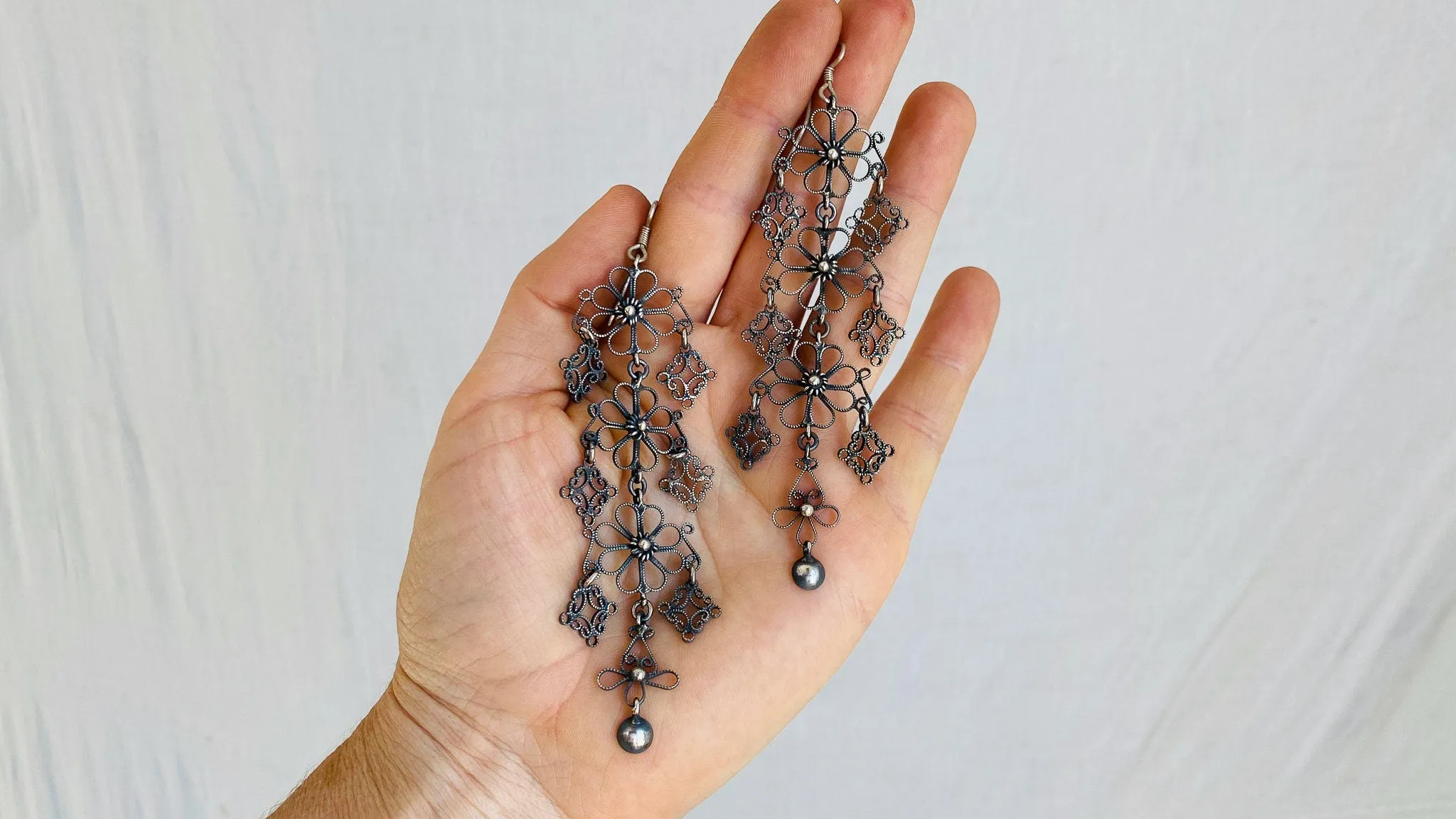 Oaxacan Filigree Earrings.Sterling Silver. Mexico. Frida Kahlo. 0023