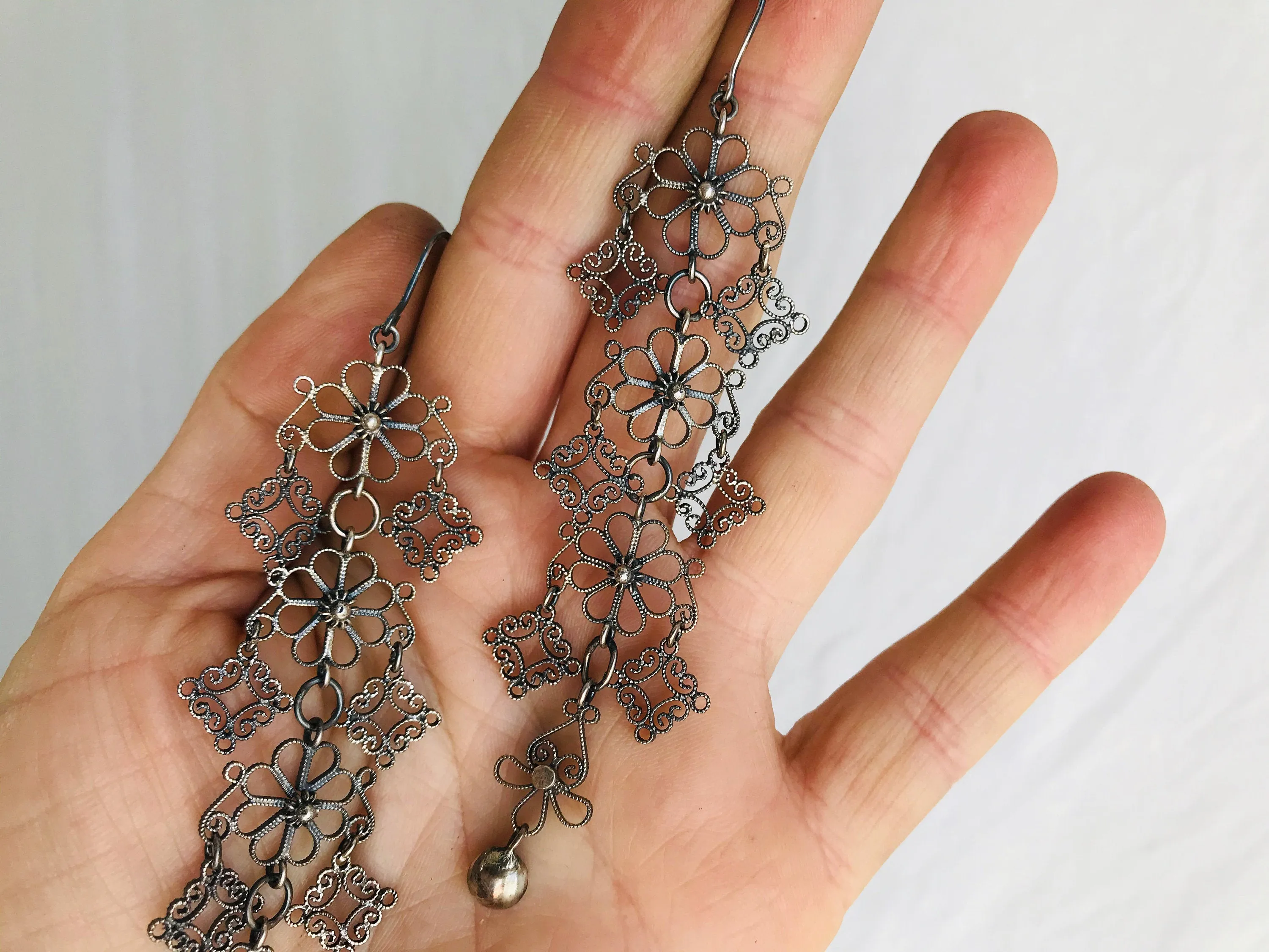 Oaxacan Filigree Earrings.Sterling Silver. Mexico. Frida Kahlo