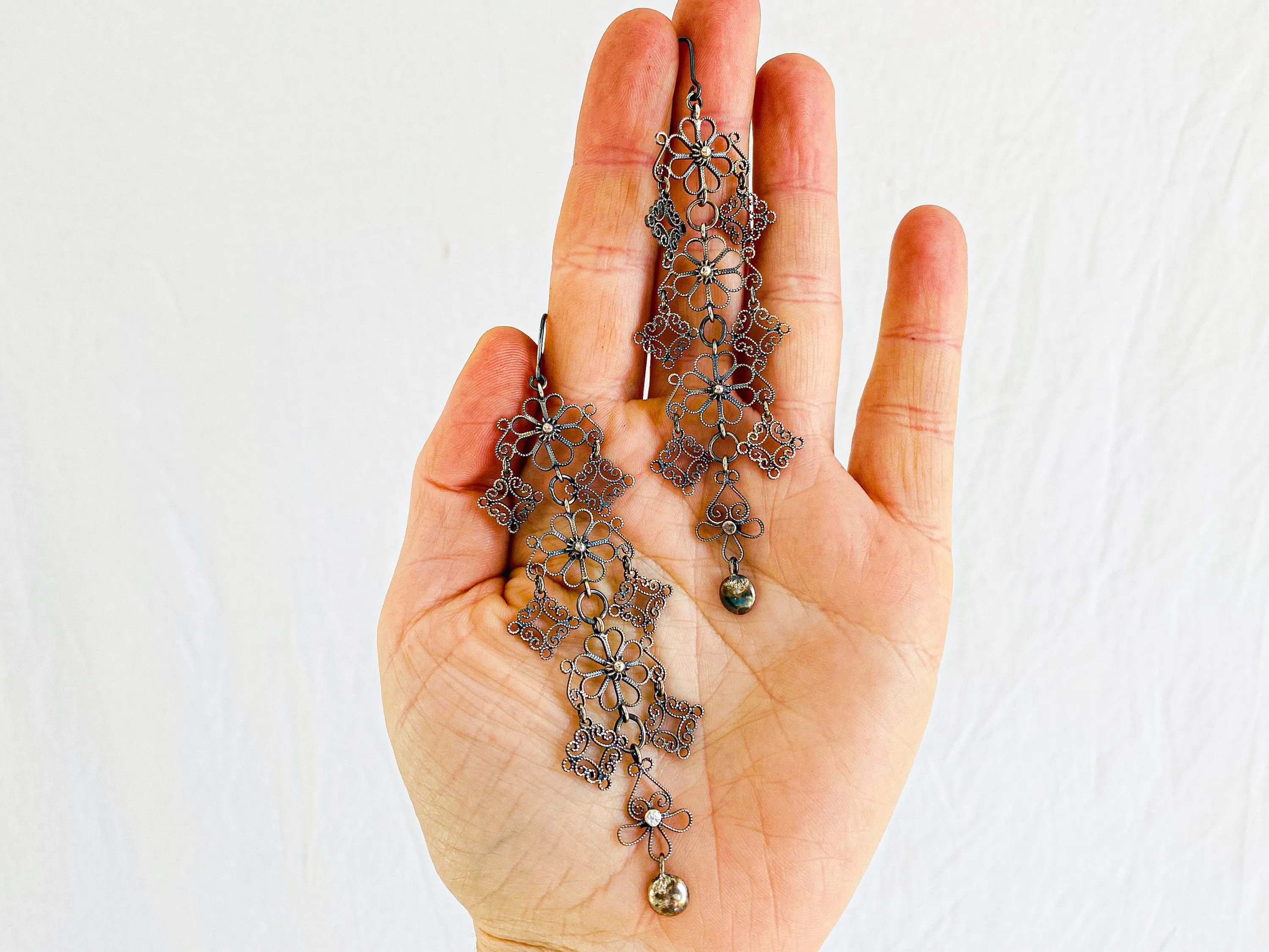 Oaxacan Filigree Earrings.Sterling Silver. Mexico. Frida Kahlo
