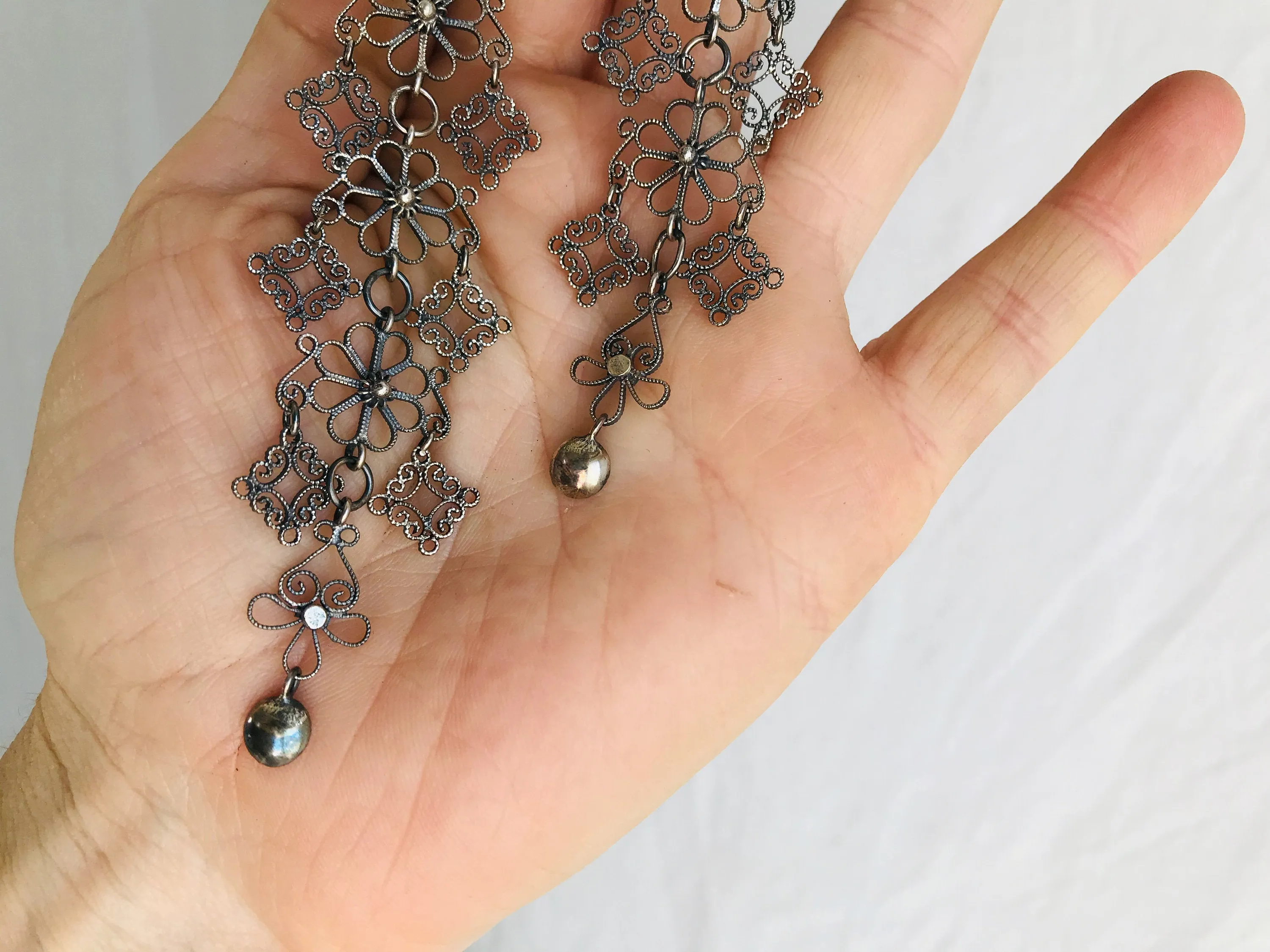 Oaxacan Filigree Earrings.Sterling Silver. Mexico. Frida Kahlo