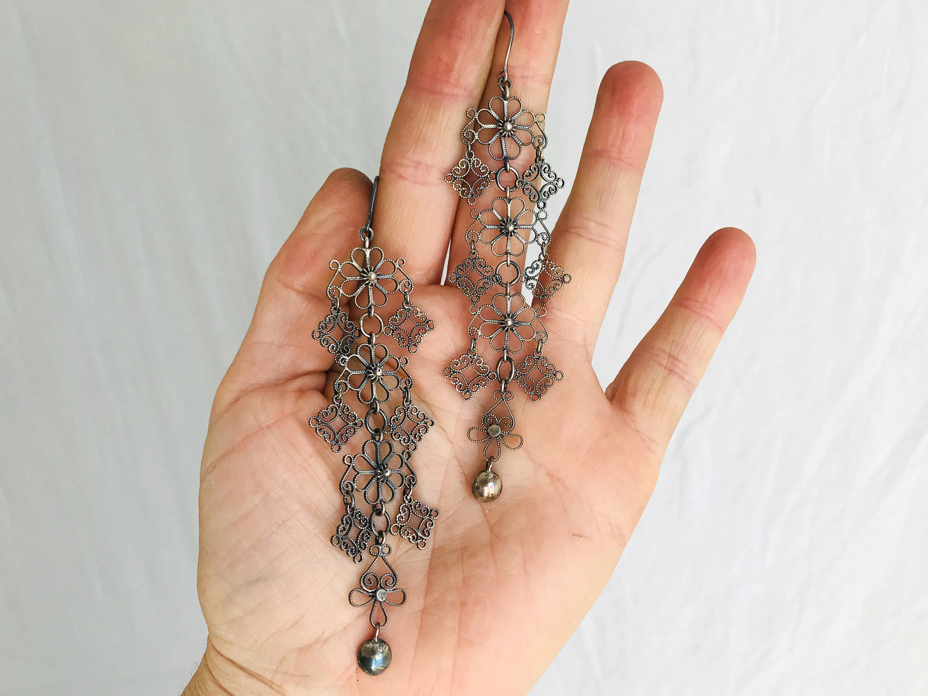 Oaxacan Filigree Earrings.Sterling Silver. Mexico. Frida Kahlo