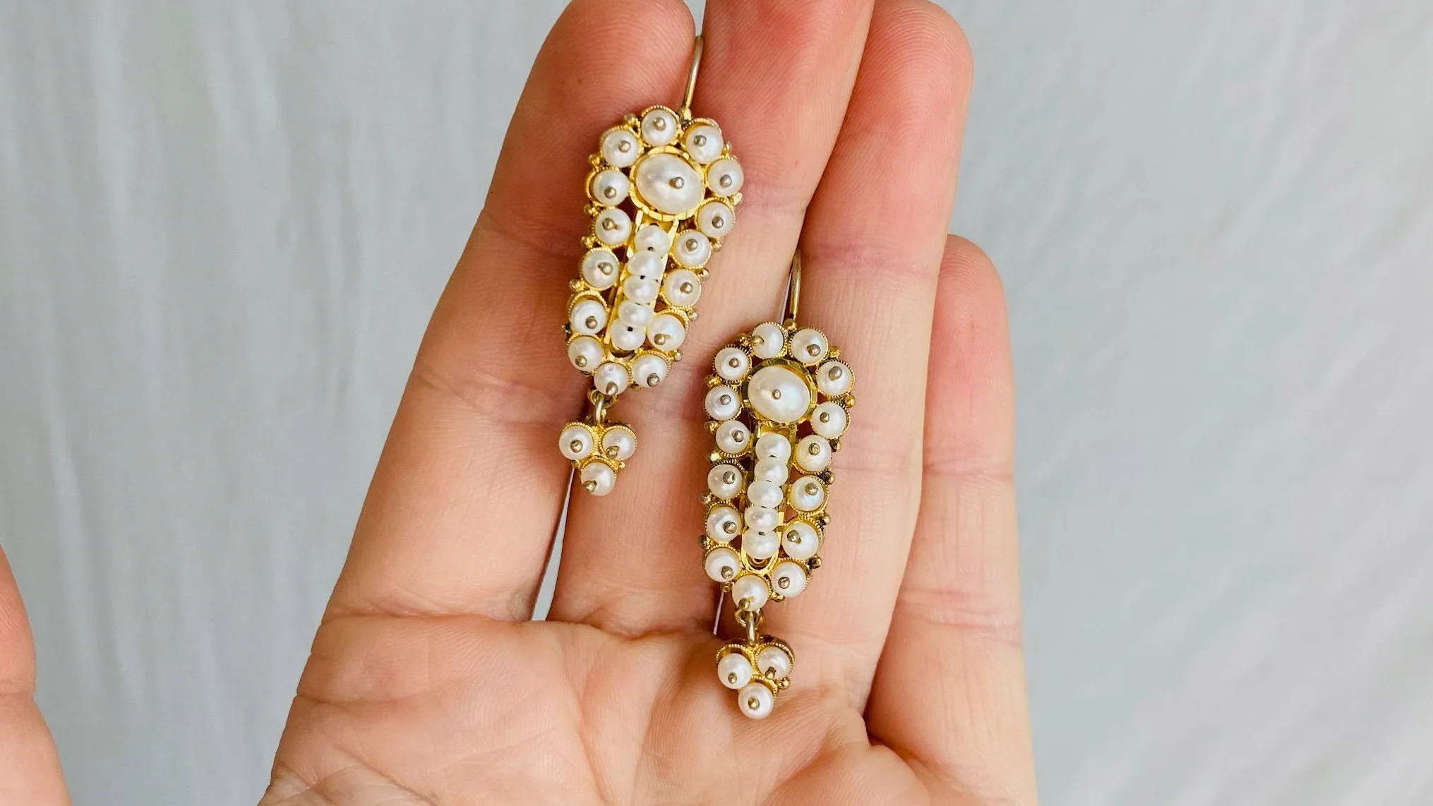 Oaxacan Gold Filigree Earrings. Pearls. Mexico. Frida Kahlo