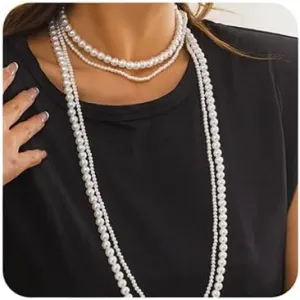 Octwine Long Neckalce Layered Pearl Beads Choker Necklace Simple Necklace for Women Accessories