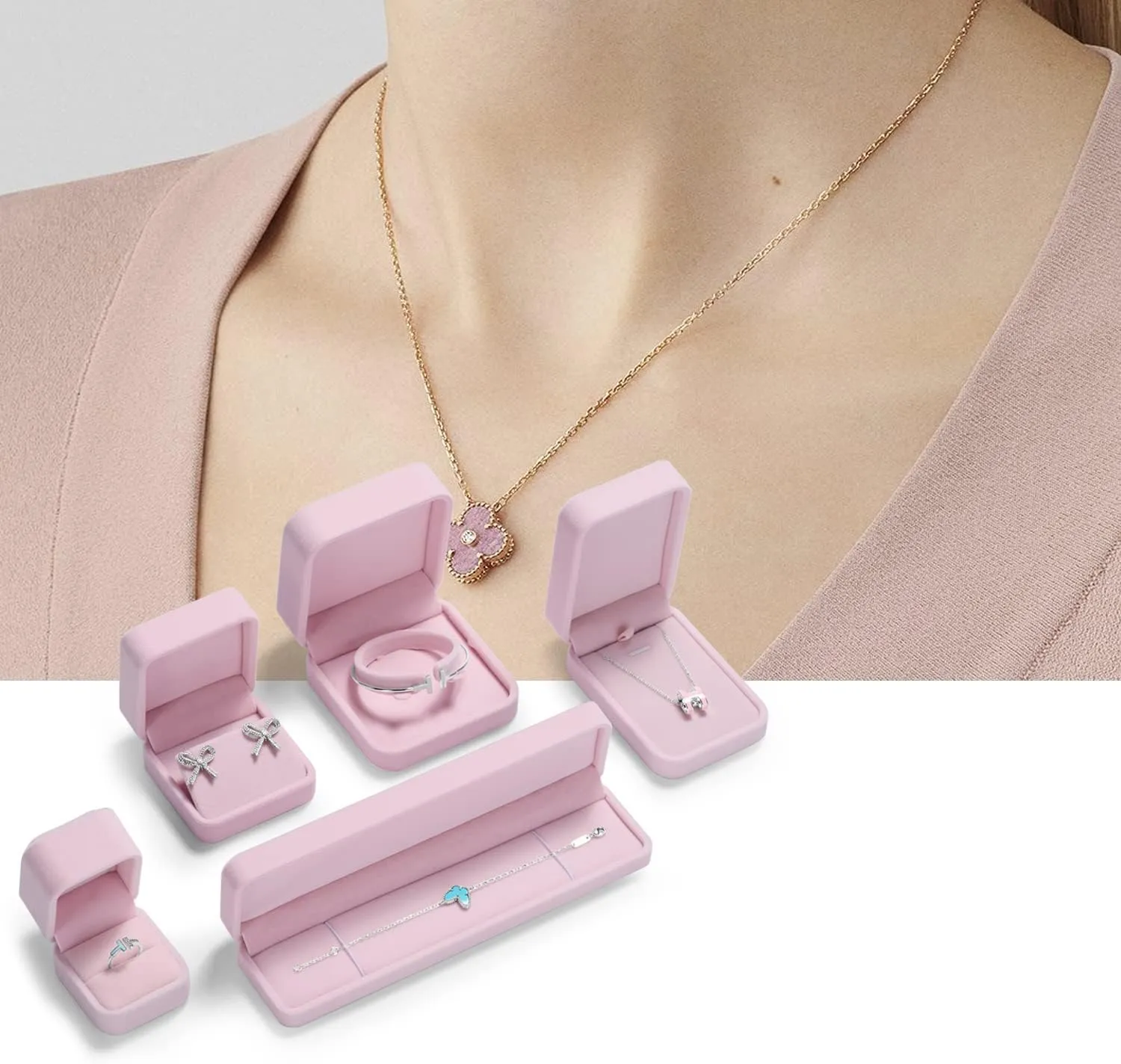 Oirlv Luxurious Velvet Necklace Storage Box Pendant Gift Case Jewelry Display Box for Anniversary Propose Christmas