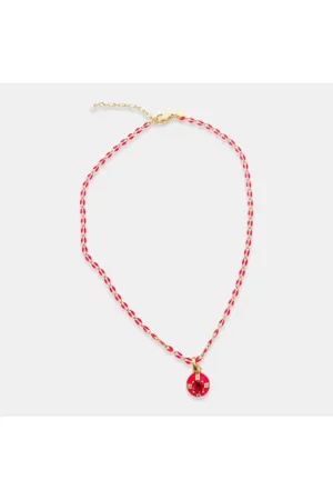 OMG BLING Dainty CZ Enamel Chain Choker In Hot Pink