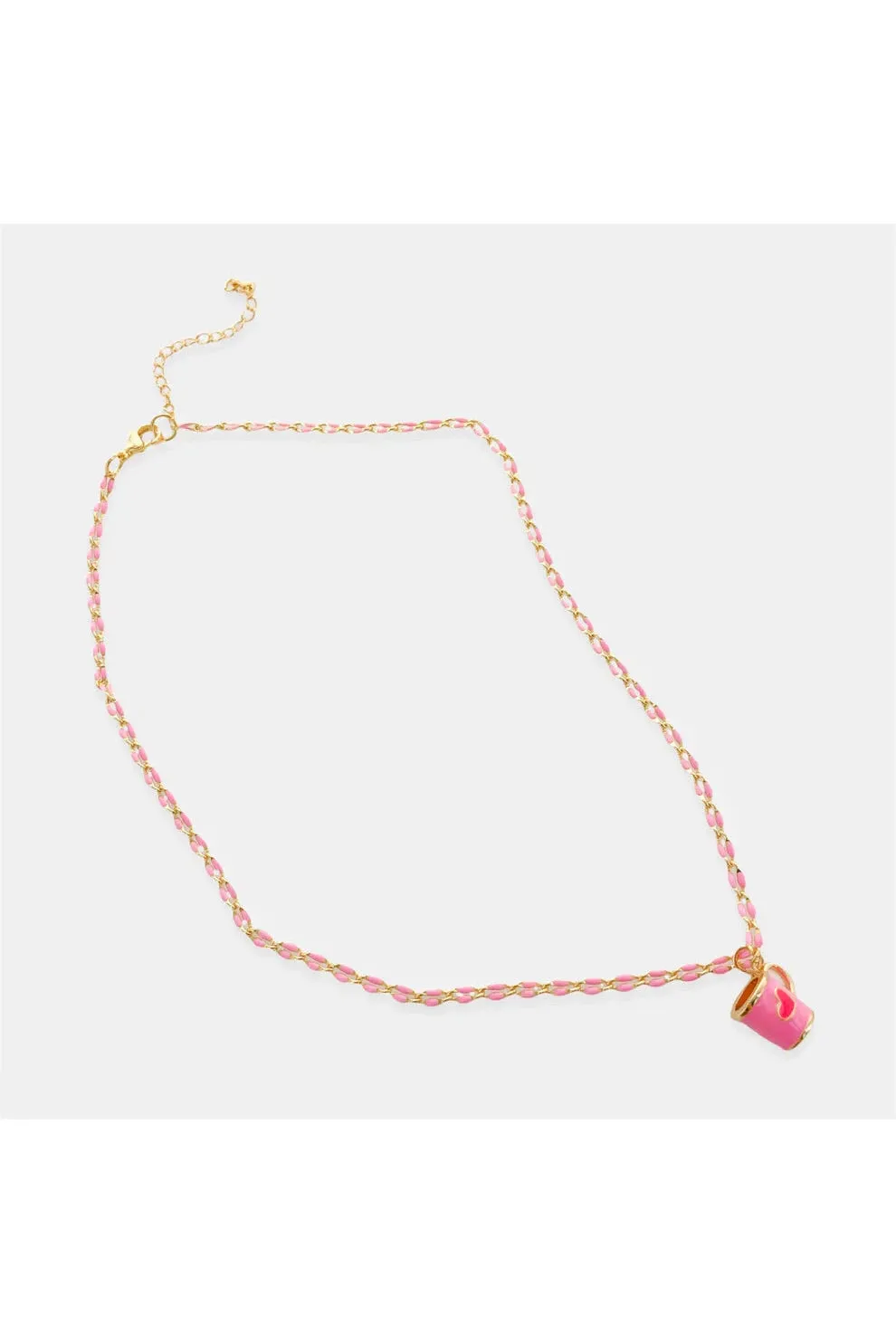 OMG BLING Enamel Chain With Heart Cup In Pink