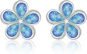 Opal Hoop Earrings for Women, S925 Sterling Silver Post White Blue Pink Fire Opal Hoop Earrings Hinged Huggie Earrings Hypoallergenic for Sensitive Ears Jewelry Gift for Birthday Christmas