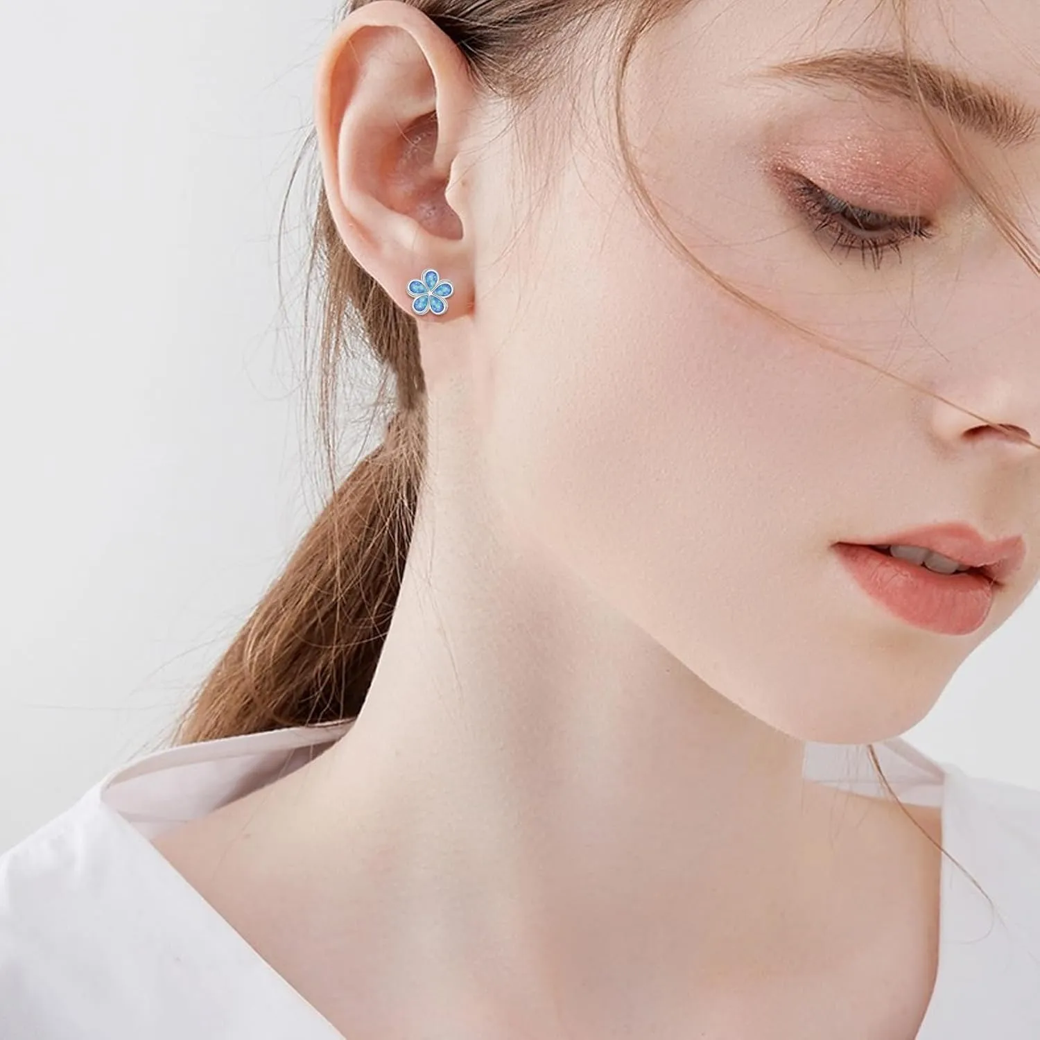 Opal Hoop Earrings for Women, S925 Sterling Silver Post White Blue Pink Fire Opal Hoop Earrings Hinged Huggie Earrings Hypoallergenic for Sensitive Ears Jewelry Gift for Birthday Christmas