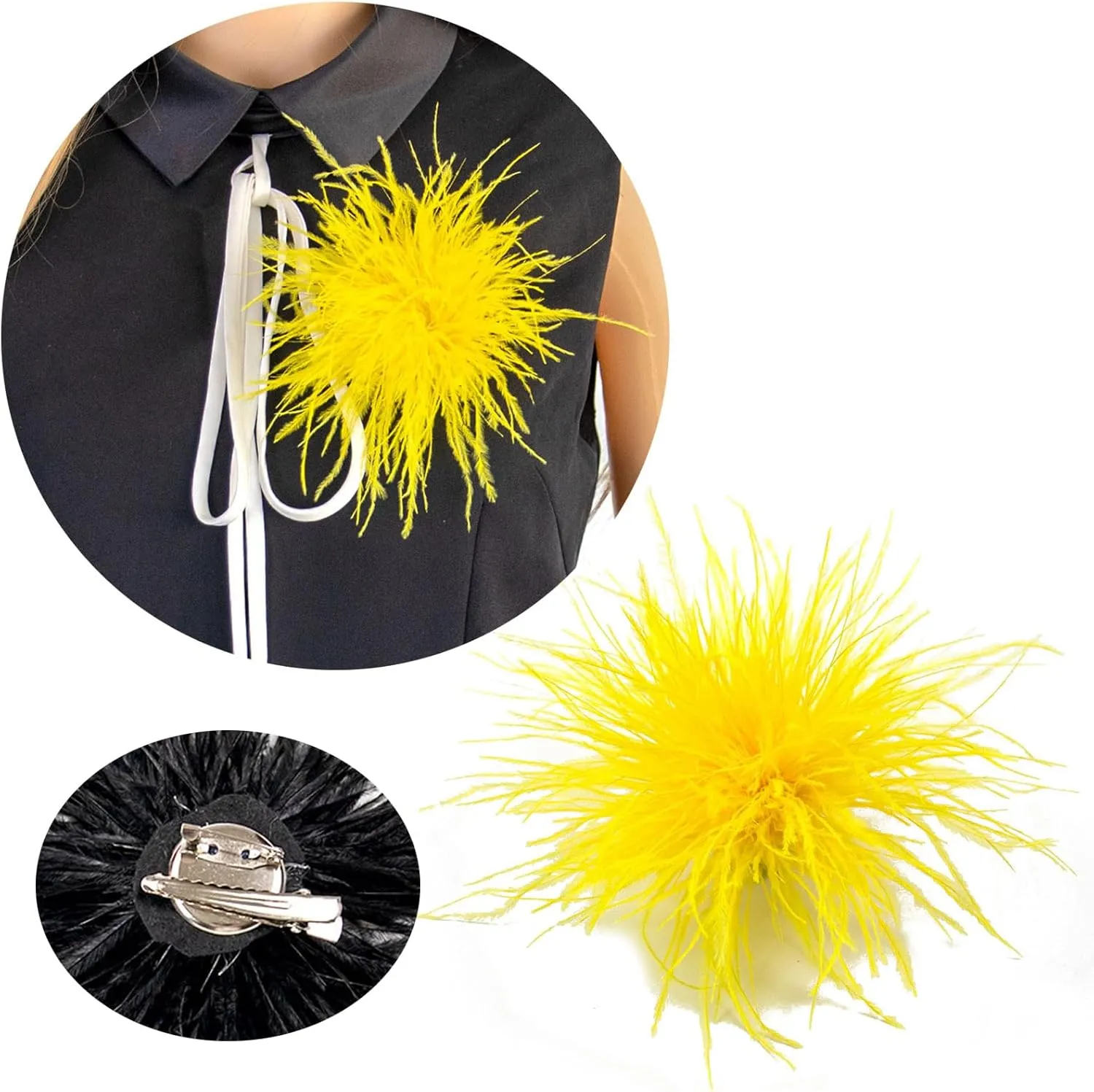 Ostrich Feather Brooch Pins Jewelry Scarf Clip Feather Corsage Pin Lapel Pins for Dress Sweater Scarf,Wedding Decoration