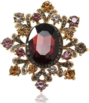 Oval Rhinestone Brooch Pin for Women Girls Gold Plated Fashion Color Crystal Victorian Style Brooches Lapel Pins Dainty Hat Bag Dress Acccessories Antique Art Deco Christmas Valentine Festival Ornament Jewelry Gift