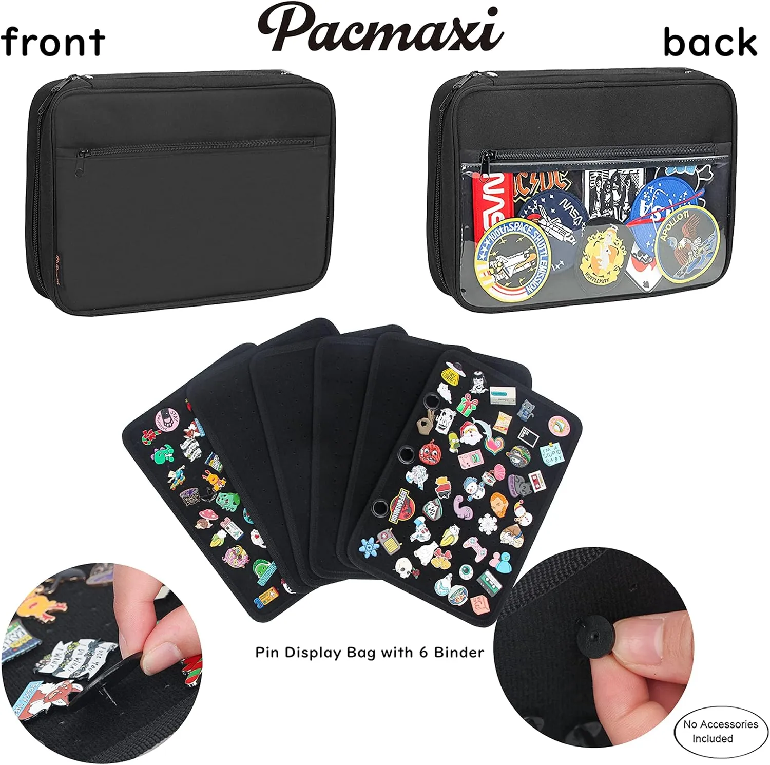 PACMAXI Enamel Pin Display Case, Pins Storage Organizer, Travel Brooch Display Bag