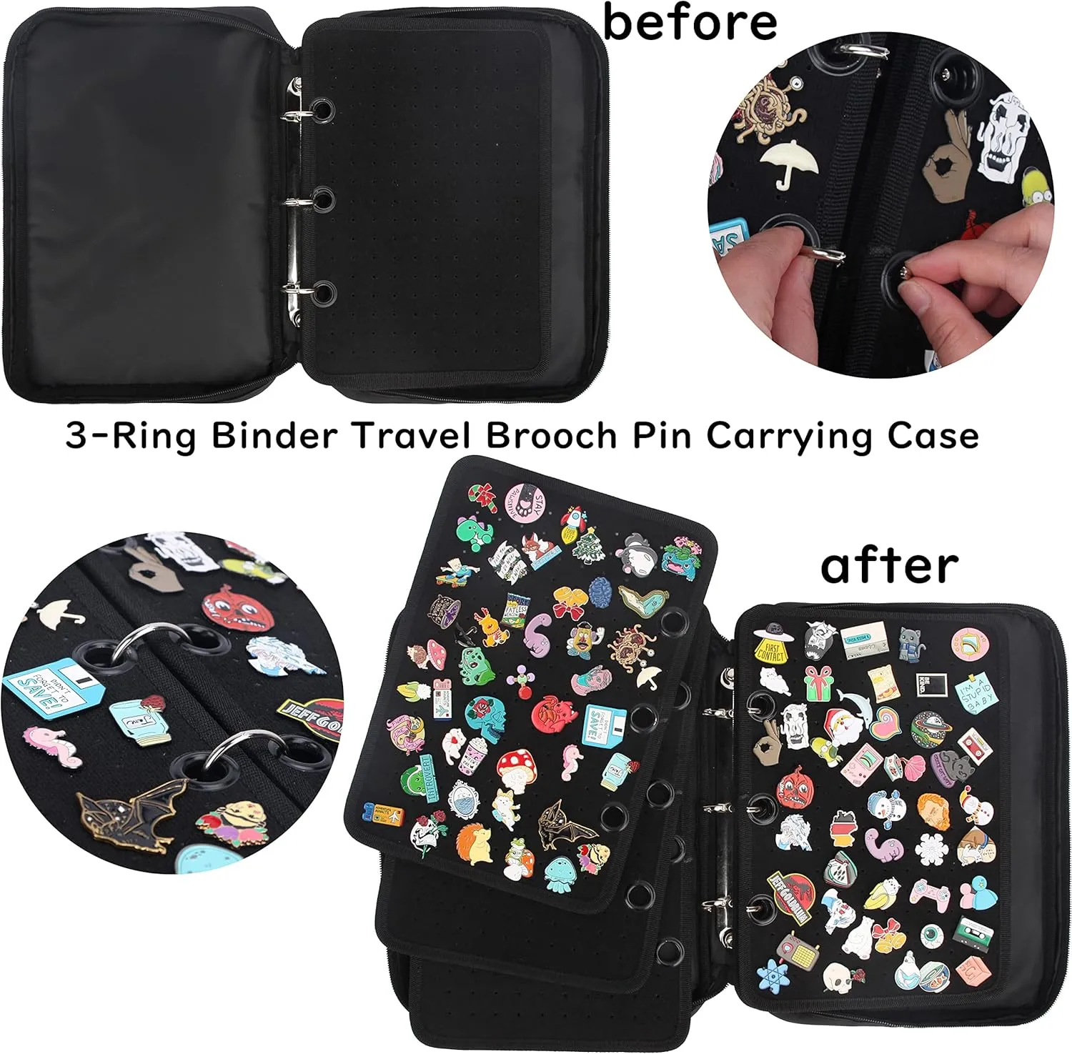 PACMAXI Enamel Pin Display Case, Pins Storage Organizer, Travel Brooch Display Bag