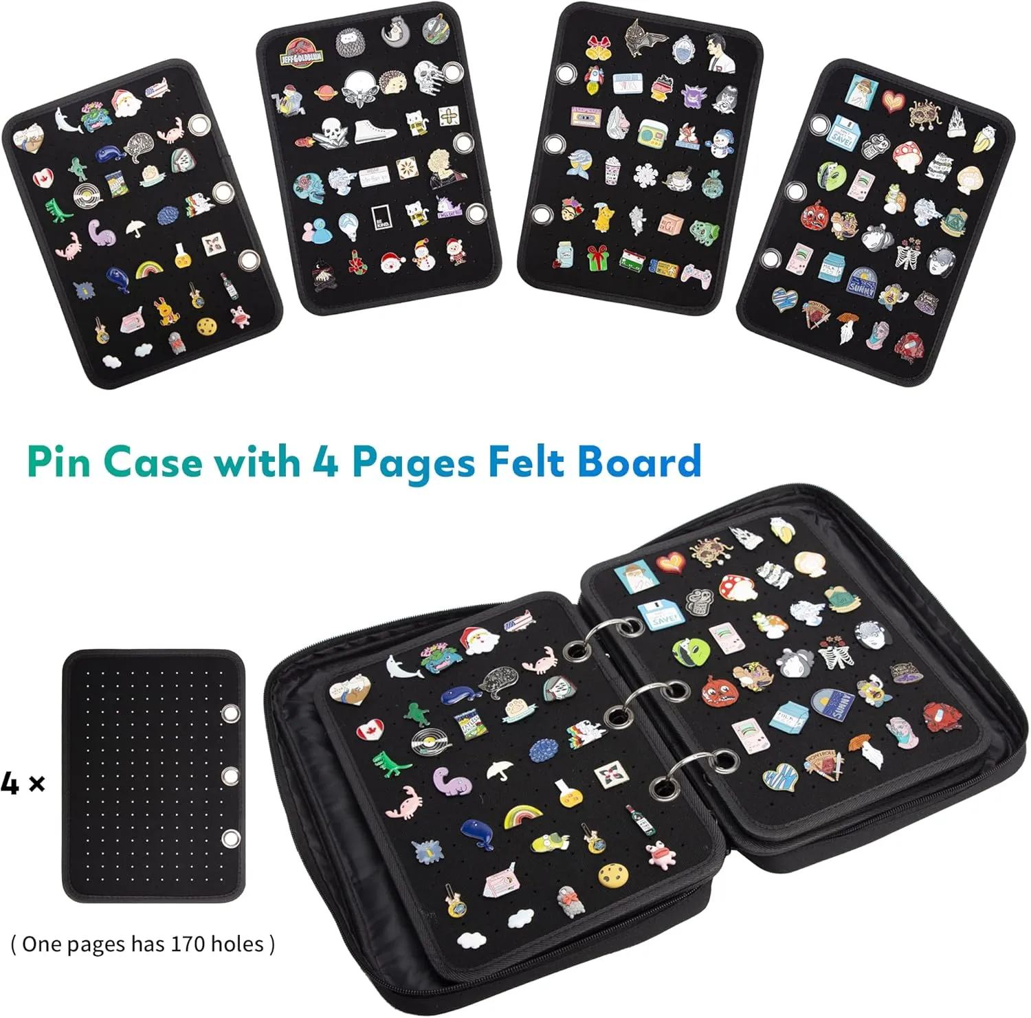 PACMAXI Enamel Pin Display Case, Pins Storage Organizer, Travel Brooch Display Bag