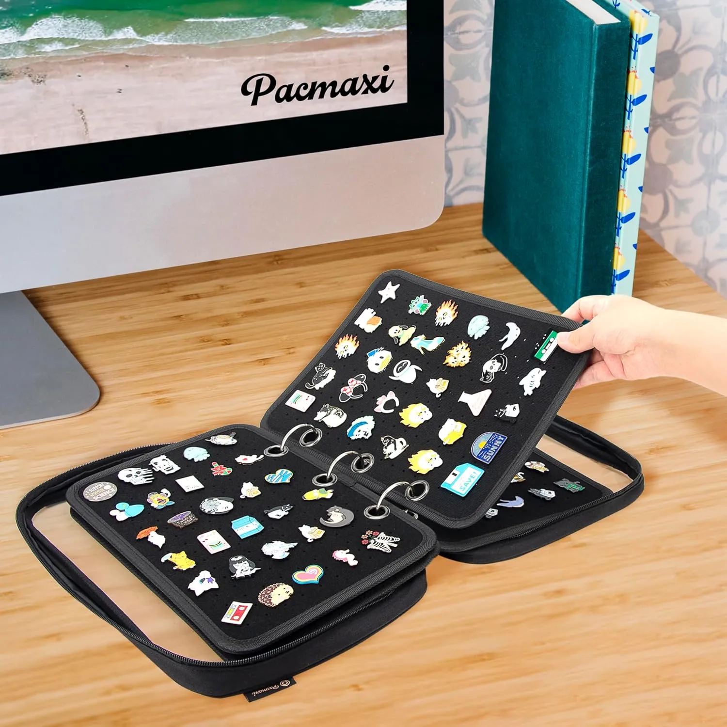 PACMAXI Enamel Pin Display Case, Pins Storage Organizer, Travel Brooch Display Bag