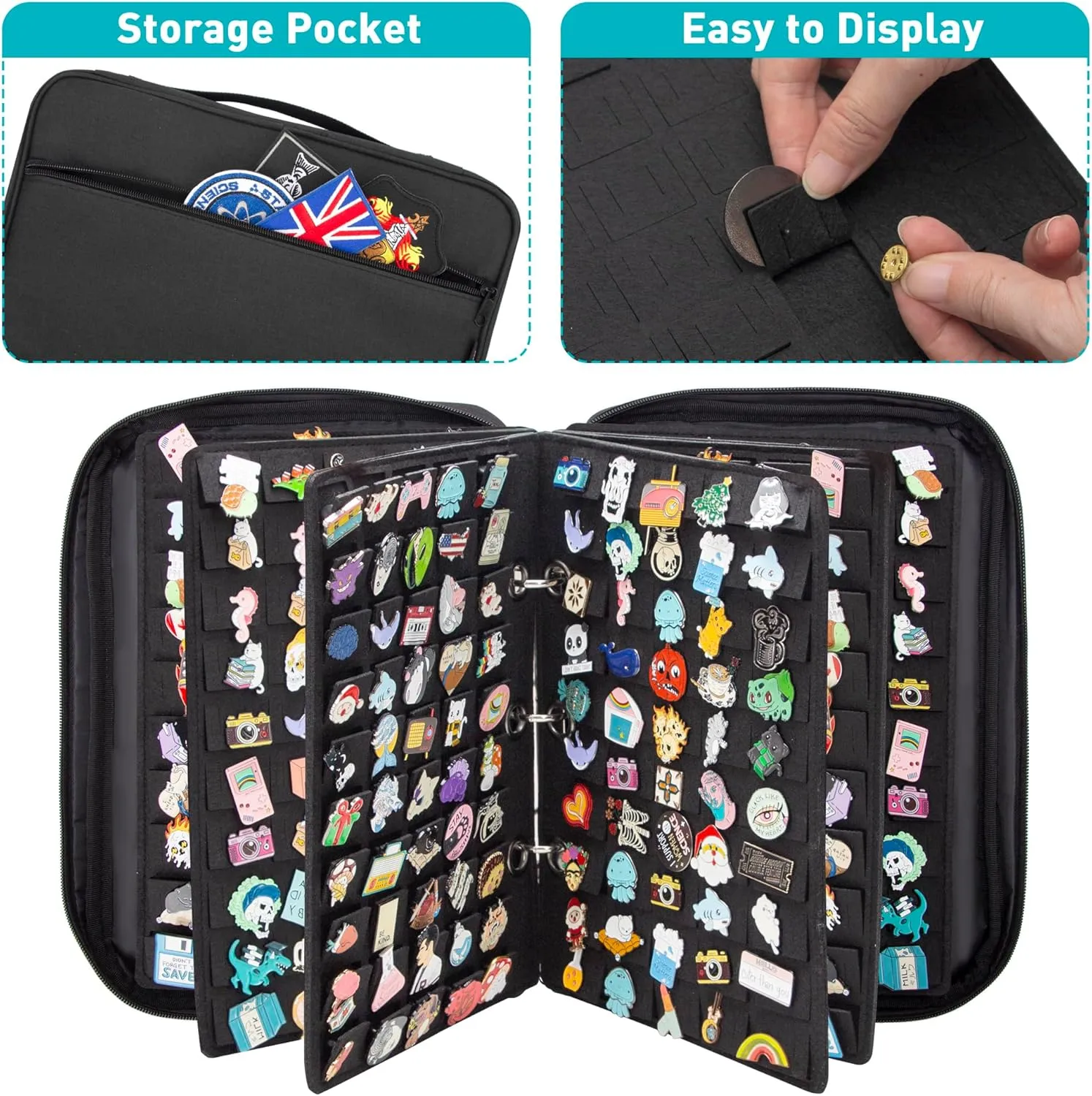PACMAXI Enamel Pin Display Case, Pins Storage Organizer, Travel Brooch Display Bag