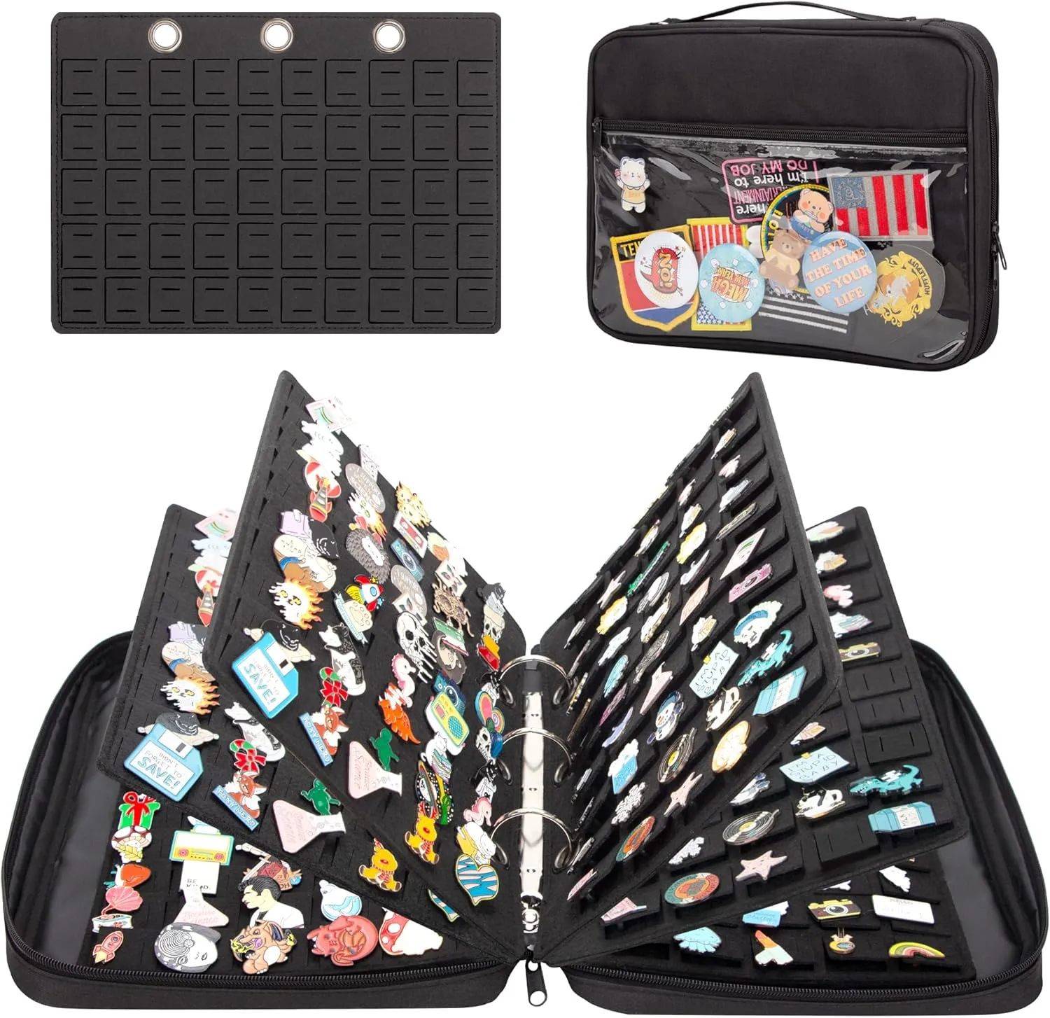 PACMAXI Enamel Pin Display Case, Pins Storage Organizer, Travel Brooch Display Bag
