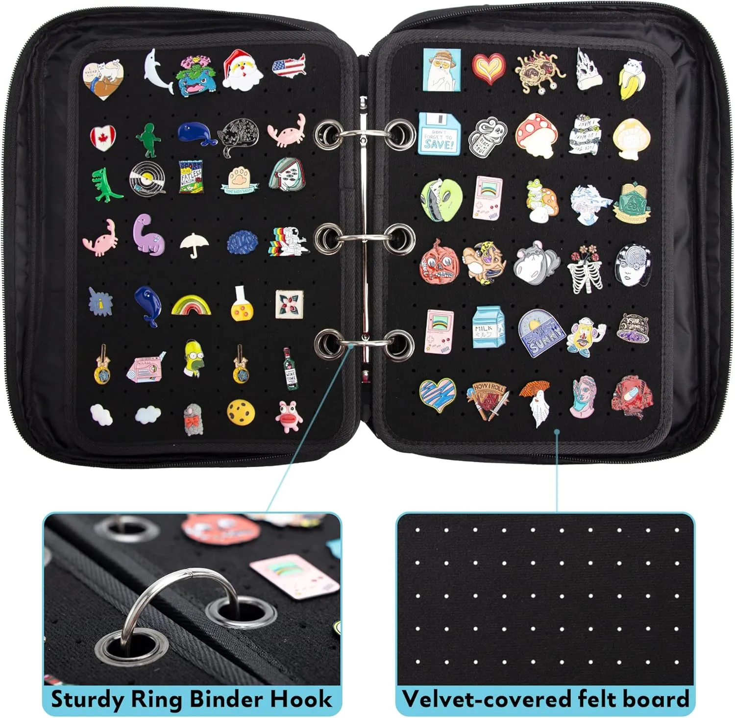 PACMAXI Enamel Pin Display Case, Pins Storage Organizer, Travel Brooch Display Bag