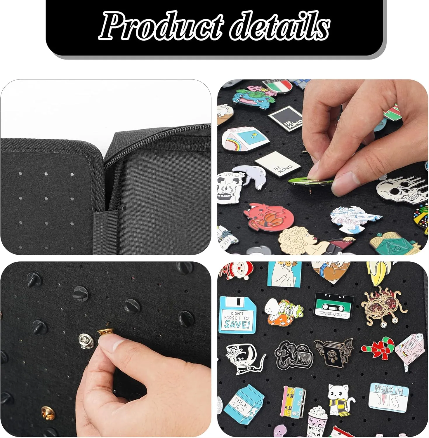 PACMAXI Enamel Pin Display Case, Pins Storage Organizer, Travel Brooch Display Bag