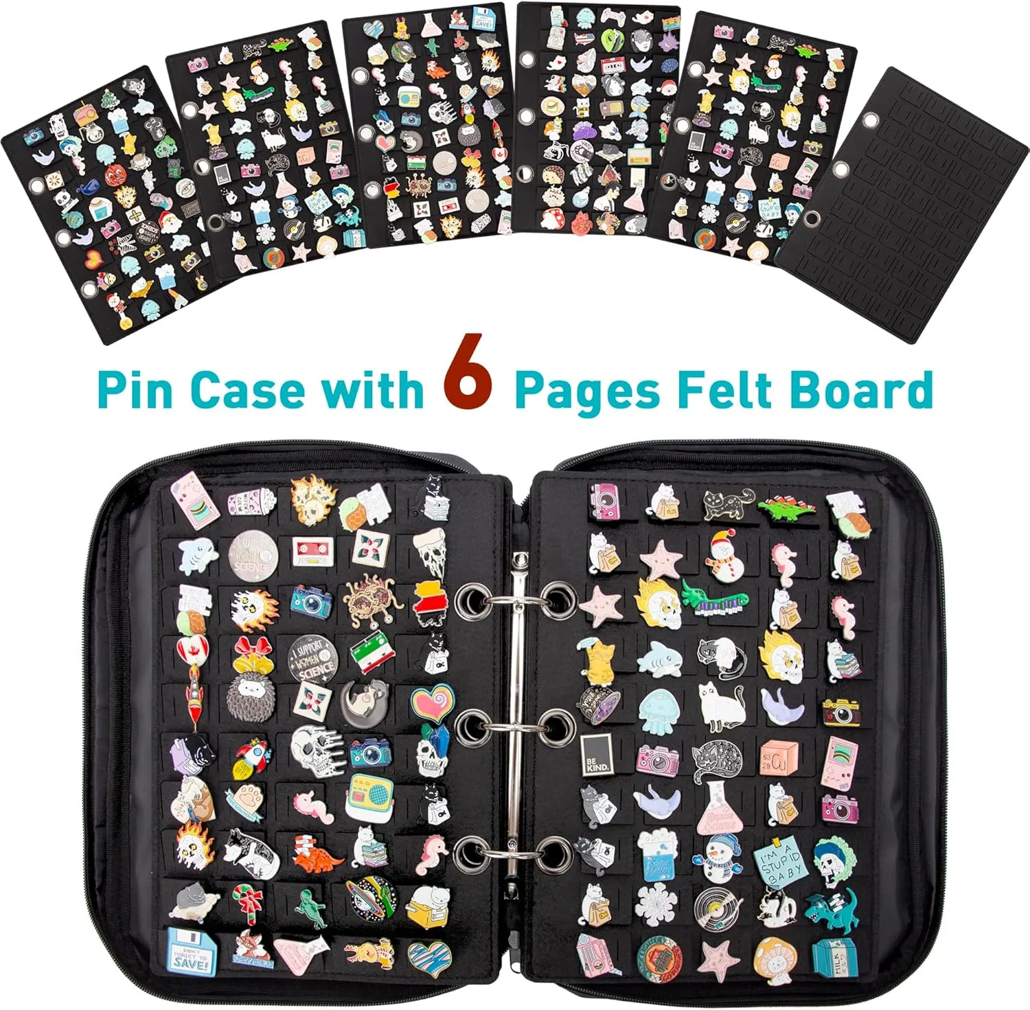 PACMAXI Enamel Pin Display Case, Pins Storage Organizer, Travel Brooch Display Bag
