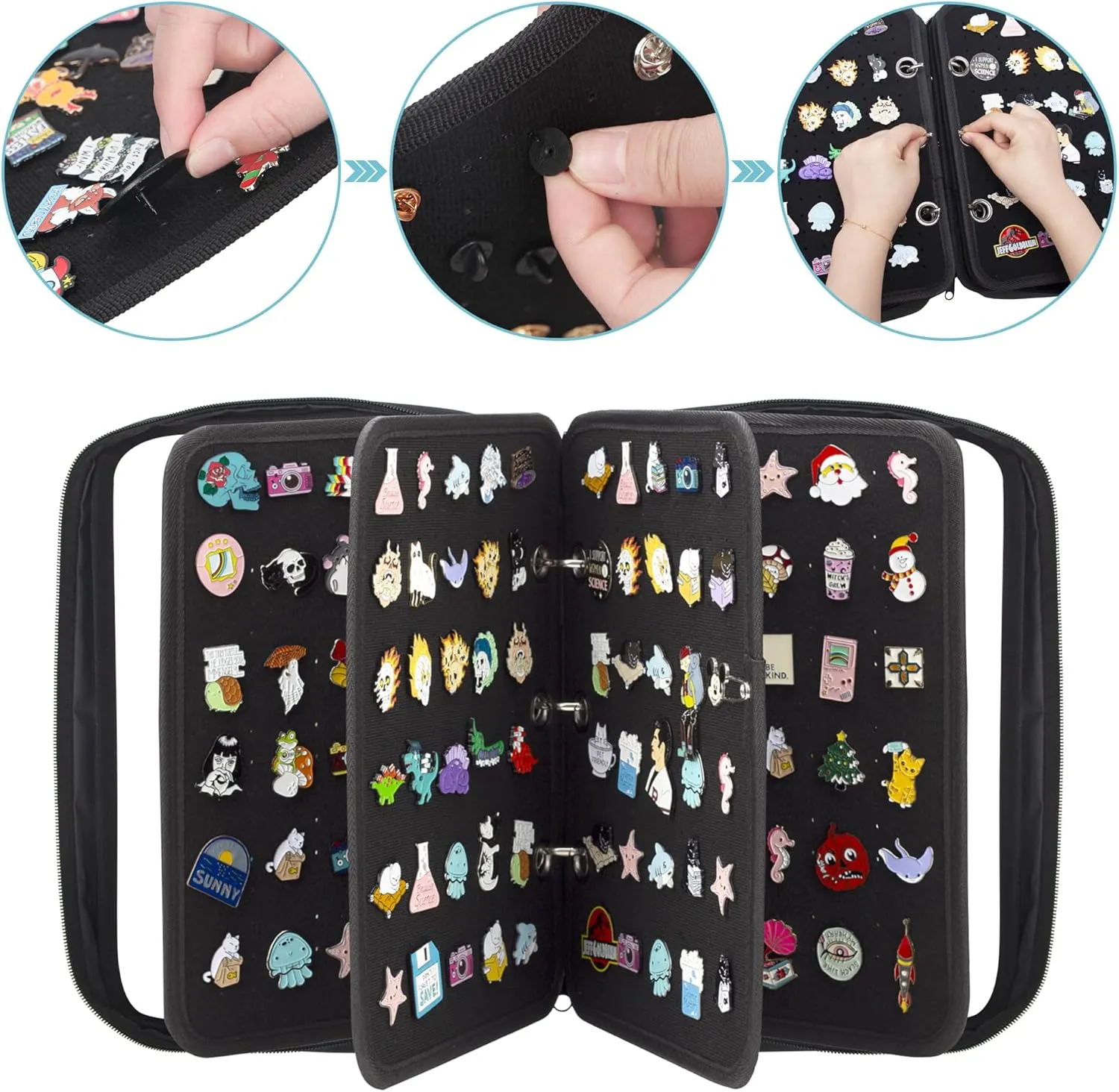 PACMAXI Enamel Pin Display Case, Pins Storage Organizer, Travel Brooch Display Bag
