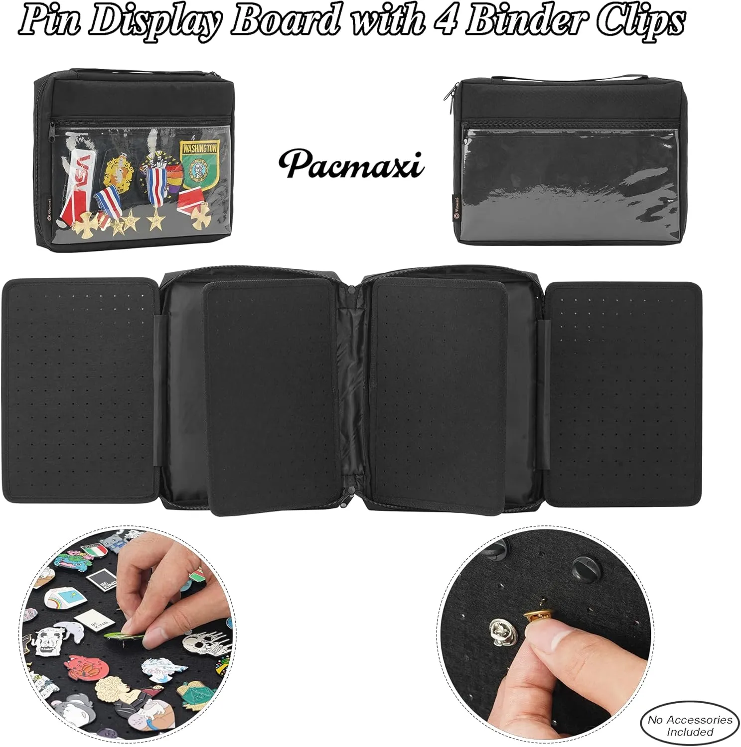 PACMAXI Enamel Pin Display Case, Pins Storage Organizer, Travel Brooch Display Bag