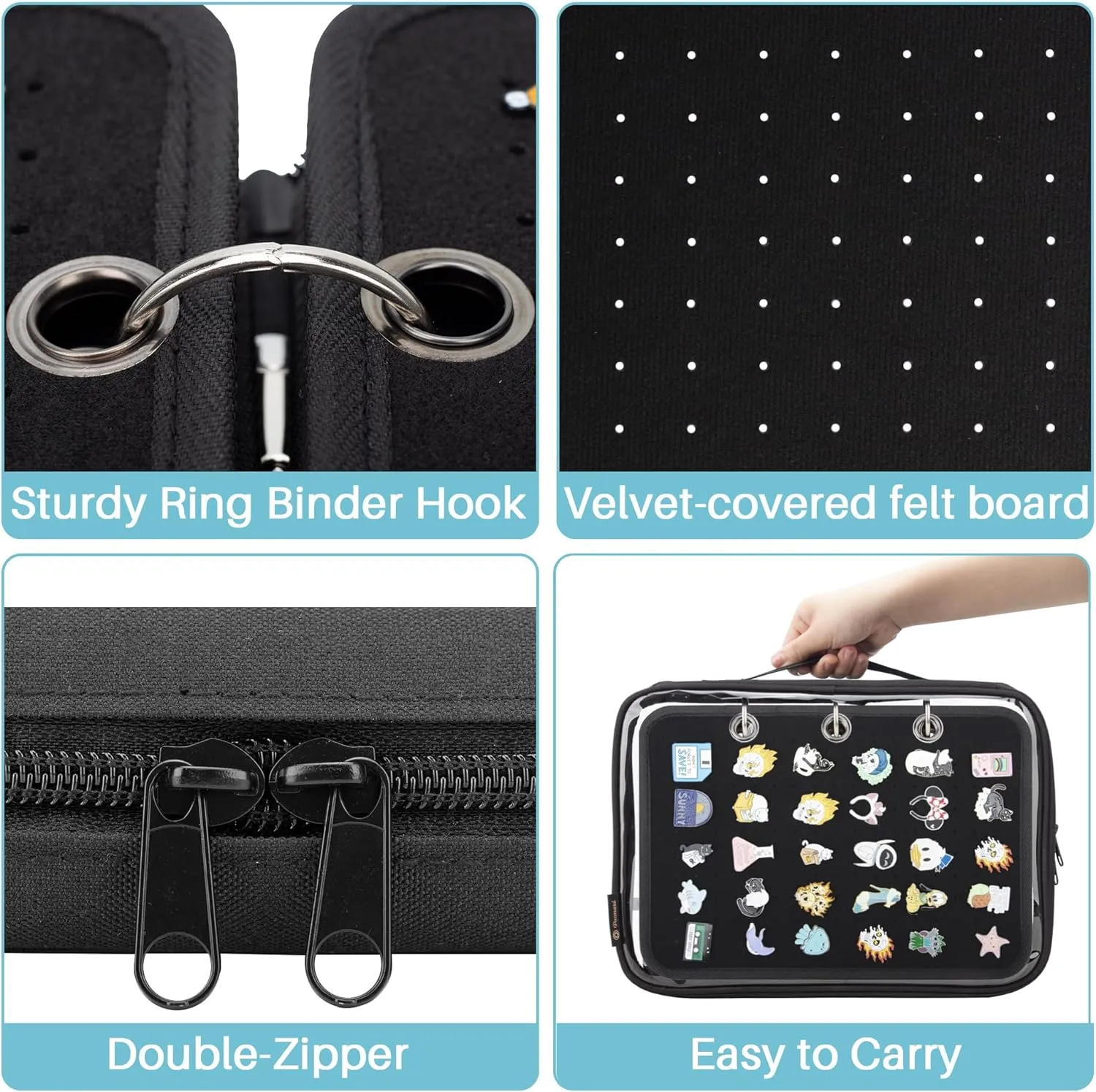 PACMAXI Enamel Pin Display Case, Pins Storage Organizer, Travel Brooch Display Bag