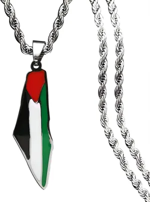 Palestine Map Pendant Necklace, Stainless Steel Chain, MulticolorPeace Pendant
