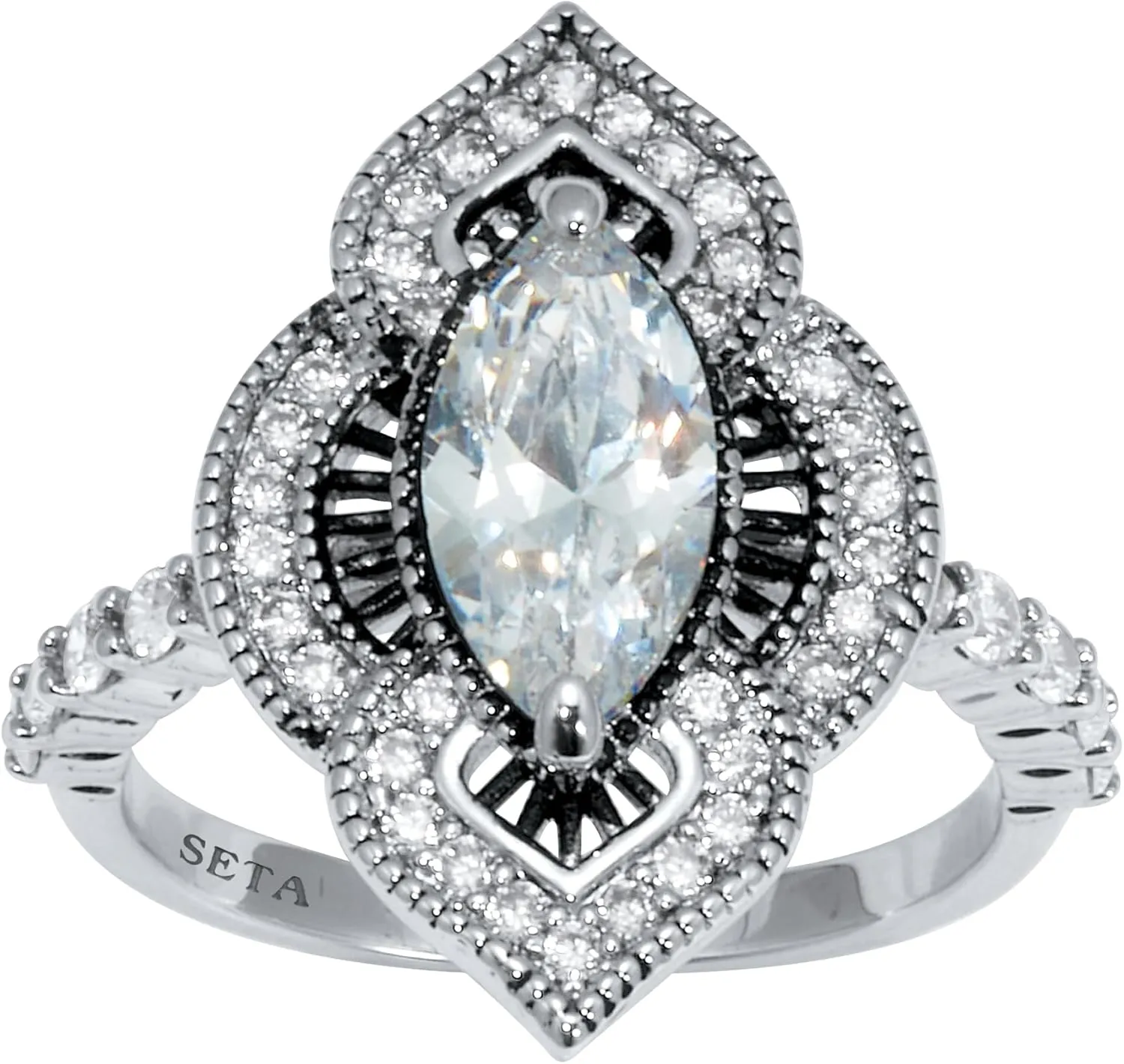 PalmBeach Platinum-plated Antiqued Marquise Cut Cubic Zirconia Ring Sizes 6-10